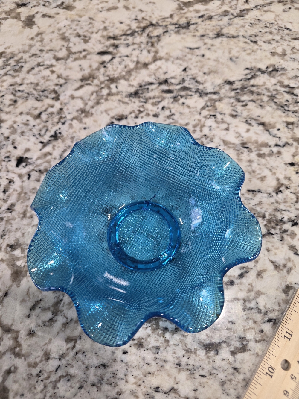 Vintage Fenton Blue Carnival Glass Bowl, Waffle Pattern